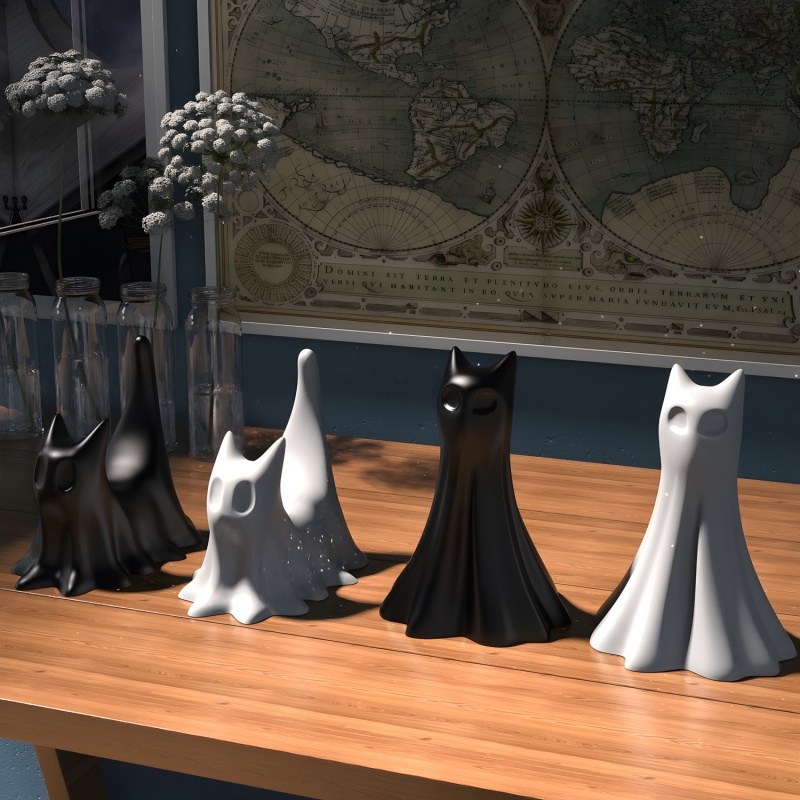 Ghost Cat Halloween Desktop Or - Candle Making Design avaliação e preço